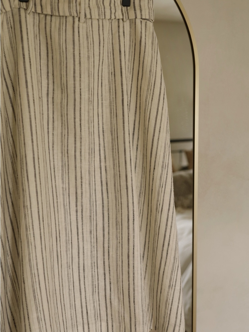 Lined Linen Blend Striped Skirt - Picture 3 of 8
